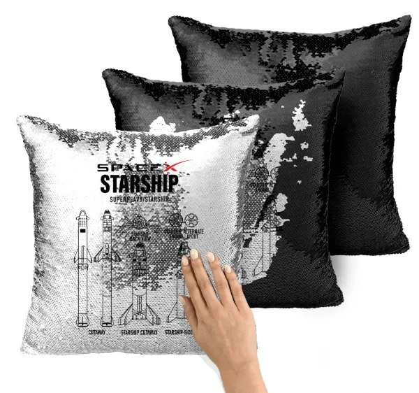 Space X — Magic sofa cushion with black sequins, 40x40cm, filling included