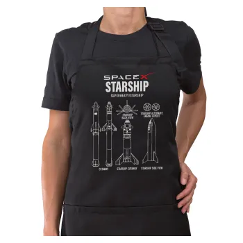 Space X, Ποδιά μακριά Σεφ ολόσωμη με τσέπες Μαύρη (ΕΝΗΛΙΚΩΝ)