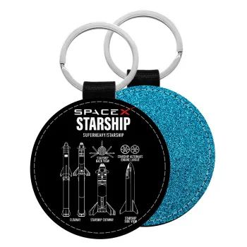 Space X, Μπρελόκ Δερματίνη, στρογγυλό ΜΠΛΕ (5cm)