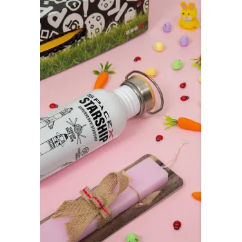 Space X, Easter Set, SS Metallic water bottle (620ml, stainless steel) & scented flat Easter candle (30cm) (PINK)