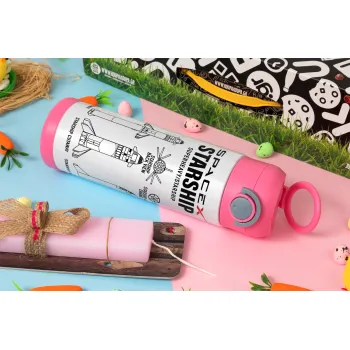 Space X, Easter candle, Childrens hot water bottle, stainless steel, with safety straw, PINK (500ml)