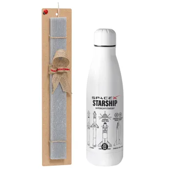 Space X, Easter Set, metallic stainless thermos bottle (500ml) & scented flat Easter candle (30cm) (GRAY)