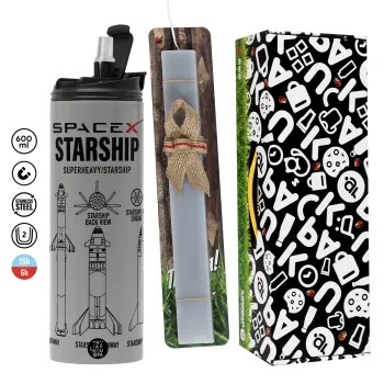 Space X, Πασχαλινή Λαμπάδα με Travel Tumbler θερμό (600ml, BPA free) & κερί αρωματικό πλακέ (30cm) (ΓΚΡΙ)
