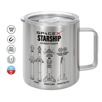 Space X, Double-walled stainless steel mug 300ml with temperature-retaining lid