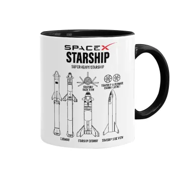 Space X, Κούπα χρωματιστή μαύρη, κεραμική, 330ml