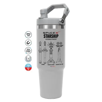 Space X, GREY color, 890ml (30oz) stainless Steel Tumbler with Handle