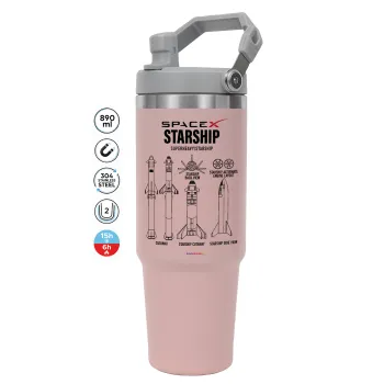 Space X, Pink color, 890ml (30oz) stainless Steel Tumbler with Handle