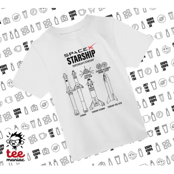 Space X, Άνετο παιδικό T-Shirt ΛΕΥΚΟ από 100% βαμβάκι, για κάθε μέρα. Vegan & OEKO-TEX πιστοποιημένο.