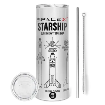 Space X, Tumbler stainless steel 600ml, with metal straw & cleaning brush