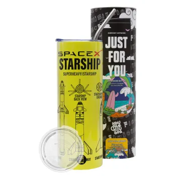 Space X, Neon Yellow Travel Tumbler θερμό, μεταλλικό καλαμάκι(Ανωξείδωτο 304 Food grade, BPA free, 600ml)