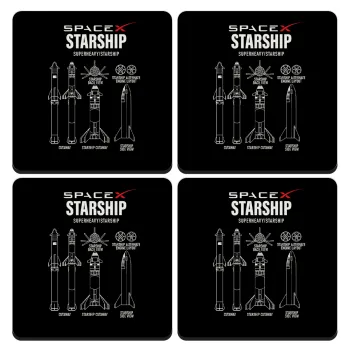 Space X, ΣΕΤ 4 Σουβέρ ξύλινα τετράγωνα (9cm)