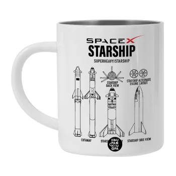 Space X, Λευκή Ανοξείδωτη Μεταλλική Κούπα 450ml - Διπλού Τοιχώματος 