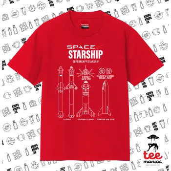 Space X, Κλασικό T-Shirt, διπλής ραφής, χωρίς πλευρικές ραφές ΚΟΚΚΙΝΟ από 100% βαμβάκι. Vegan & OEKO-TEX πιστοποιημένο.