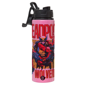Superhero Deadpool Wolverine, Metallic water bottle with safety lid, 850ml aluminum