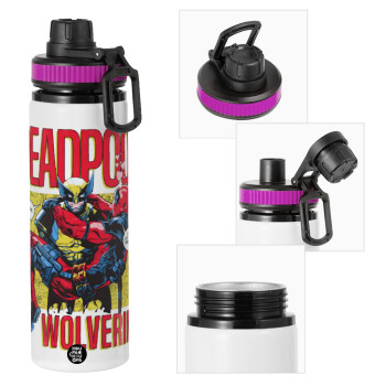 Superhero Deadpool Wolverine, Metallic water bottle with safety lid, 850ml aluminum