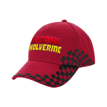 Superhero Deadpool Wolverine, Καπέλο Ενηλίκων Ultimate ΚΟΚΚΙΝΟ/ΜΑΥΡΟ RACING με Σκρατς, (100% ΒΑΜΒΑΚΕΡΟ DRILL, ΕΝΗΛΙΚΩΝ, UNISEX, ONE SIZE)