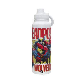 Superhero Deadpool Wolverine, 1L Stainless Steel Thermal Bottle with Phone Holder & Double Wall Insulation