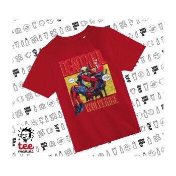 Superhero Deadpool Wolverine, Άνετο παιδικό T-Shirt ΚΟΚΚΙΝΟ από 100% βαμβάκι, για κάθε μέρα. Vegan & OEKO-TEX πιστοποιημένο.