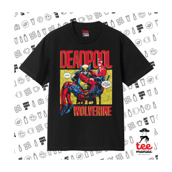 Superhero Deadpool Wolverine, Κλασικό T-Shirt, διπλής ραφής, χωρίς πλευρικές ραφές ΜΑΥΡΟ από 100% βαμβάκι. Vegan & OEKO-TEX πιστοποιημένο.