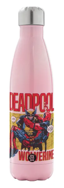 Superhero Deadpool Wolverine — Metal mug thermos Pink Iridiscent (Stainless steel), double wall, 500ml