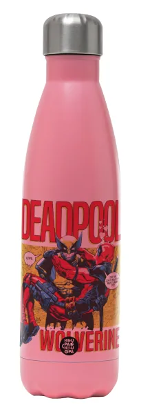 Superhero Deadpool Wolverine — Μεταλλικό παγούρι θερμός Ροζ Ματ (Stainless steel), διπλού τοιχώματος, 500ml