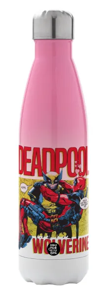 Superhero Deadpool Wolverine — Metal mug thermos Pink/White (Stainless steel), double wall, 500ml
