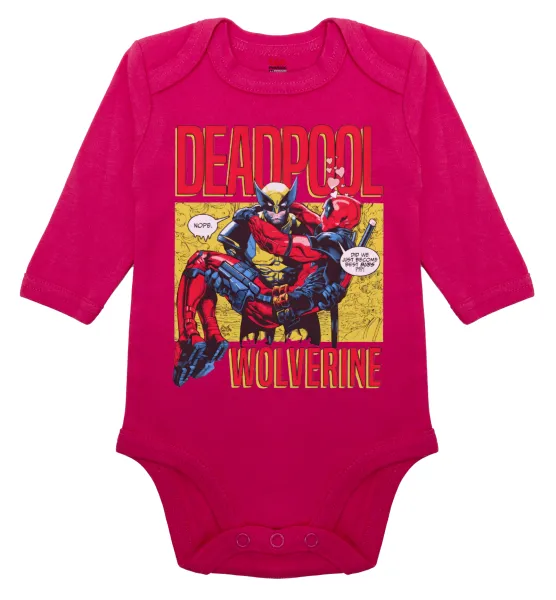 Superhero Deadpool Wolverine — Μακρυμάνικο βρεφικό φορμάκι, 0-18 μηνών, ΡΟΖ, 100% Organic Cotton
