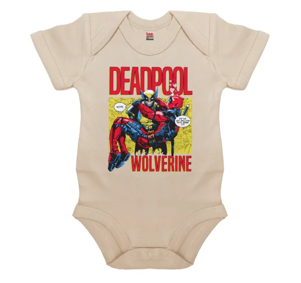 Superhero Deadpool Wolverine — Βρεφικό φορμάκι μωρού, 0-18 μηνών, Natural, 100% Organic Cotton, κοντομάνικο