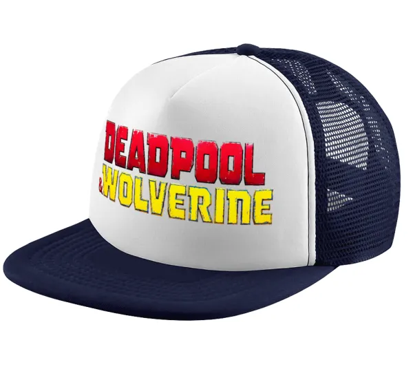 Superhero Deadpool Wolverine — Adult Soft Trucker Hat with Dark Blue/White Mesh (POLYESTER, ADULT, UNISEX, ONE SIZE)