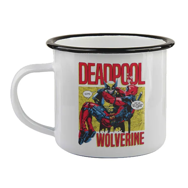 Superhero Deadpool Wolverine — Enamel mug with black rim, 360ml