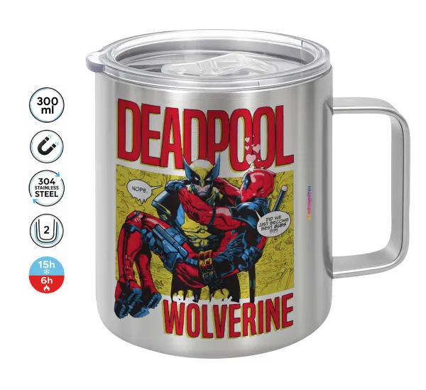 Superhero Deadpool Wolverine — Double-walled stainless steel mug 300ml with temperature-retaining lid