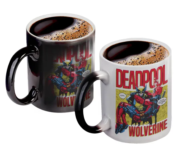 Superhero Deadpool Wolverine — Color changing magic Mug, ceramic, 330ml when adding hot liquid inside, the black colour desappears (1 pcs)