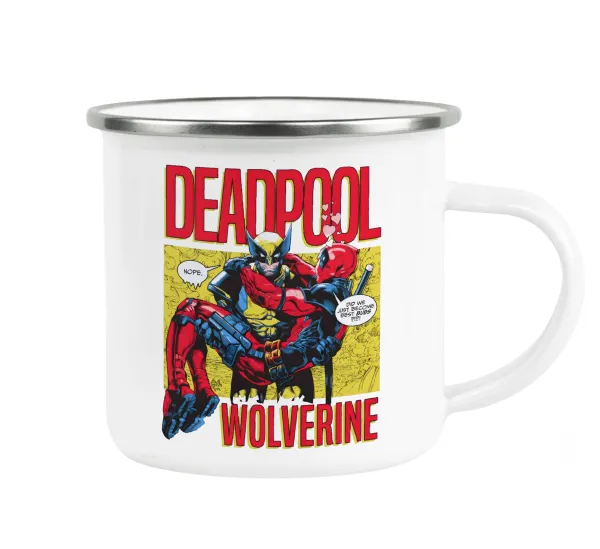 Superhero Deadpool Wolverine — Metallic enamel cup white 360ml