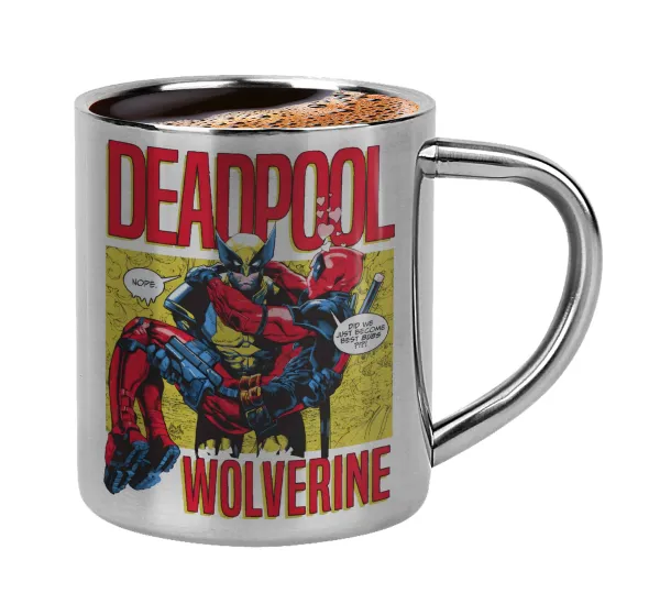 Superhero Deadpool Wolverine — Double-wall metal cup for espresso (220ml)