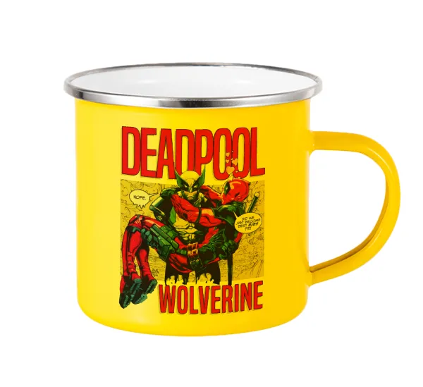 Superhero Deadpool Wolverine — Yellow Enamel Metallic Cup 360ml