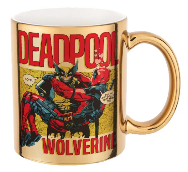 Superhero Deadpool Wolverine — Mug ceramic, gold mirror, 330ml