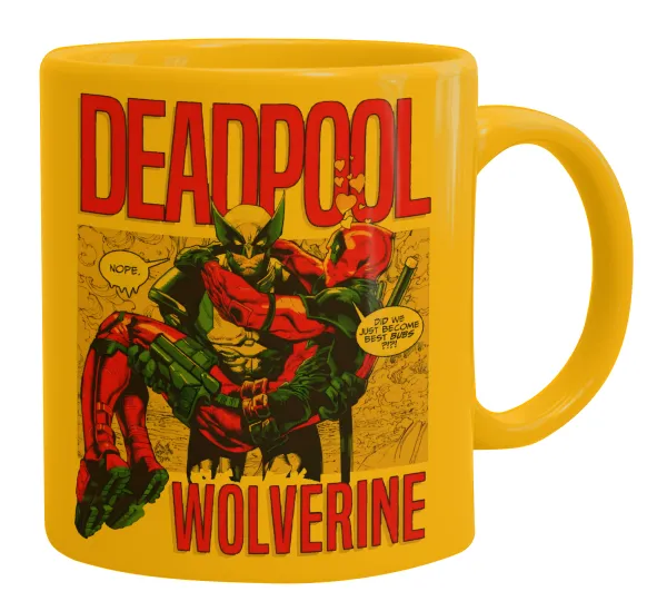 Superhero Deadpool Wolverine — Ceramic coffee mug yellow, 330ml
