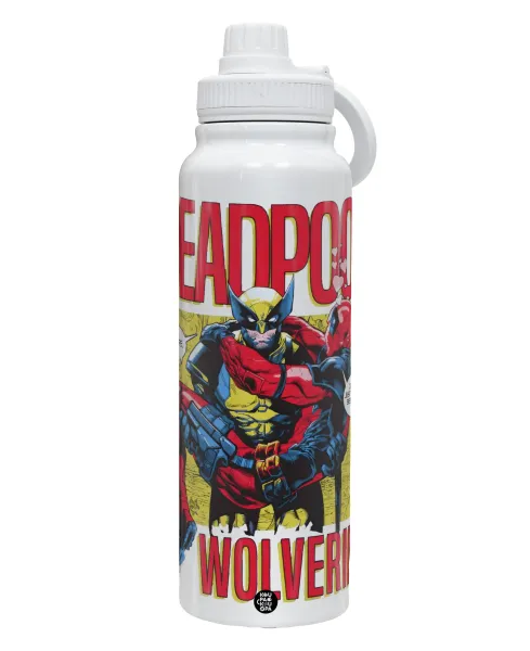 Superhero Deadpool Wolverine — Θερμός 1L Ανοξείδωτο με Βάση Κινητού & Διπλά Τοιχώματα