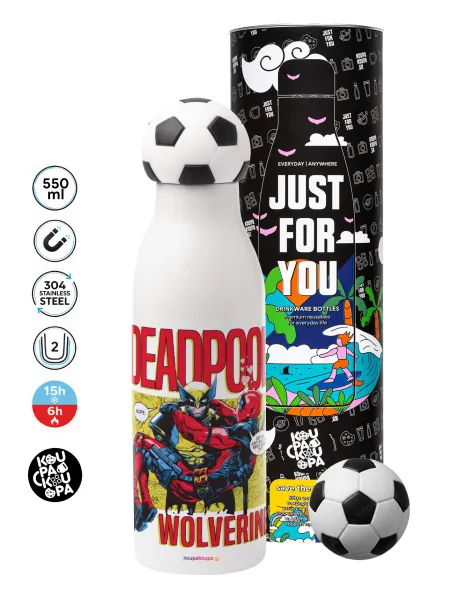 Superhero Deadpool Wolverine — Soccer Metal mug thermos, double wall, 550ml