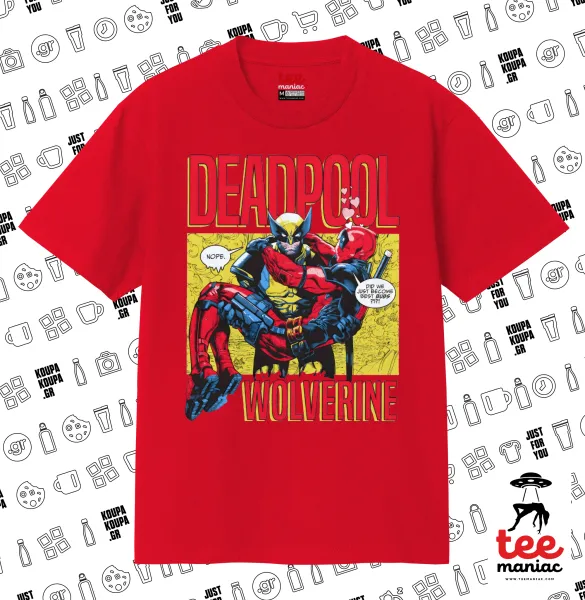 Superhero Deadpool Wolverine — ΚΟΚΚΙΝΟ Κλασικό T-Shirt, διπλής ραφής, χωρίς πλευρικές ραφές από 100% βαμβάκι. Vegan & OEKO-TEX πιστοποιημένο.
