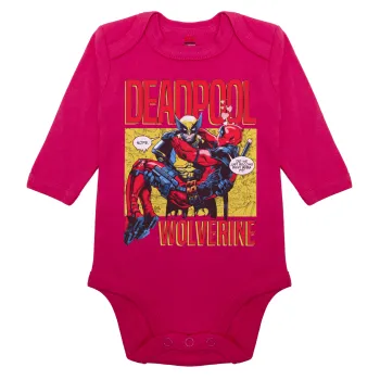Superhero Deadpool Wolverine, Μακρυμάνικο βρεφικό φορμάκι, 0-18 μηνών, ΡΟΖ, 100% Organic Cotton