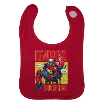 Superhero Deadpool Wolverine, Σαλιάρα με Σκρατς Κόκκινη 100% Organic Cotton (0-18 months)