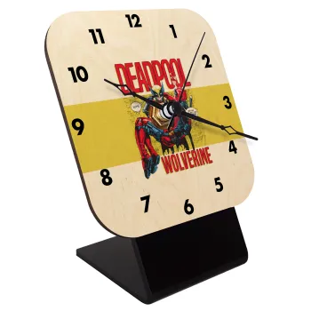 Superhero Deadpool Wolverine, Επιτραπέζιο ρολόι σε φυσικό ξύλο (10cm)