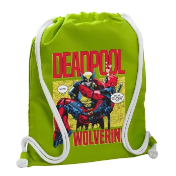 Superhero Deadpool Wolverine, Τσάντα πλάτης πουγκί GYMBAG LIME GREEN, με τσέπη (40x48cm) & χονδρά κορδόνια