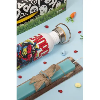 Superhero Deadpool Wolverine, Πασχαλινή Λαμπάδα με παγούρι μεταλλικό (620ml, stainless steel) & κερί αρωματικό πλακέ (30cm) (ΤΙΡΚΟΥΑΖ)