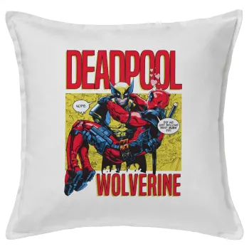 Superhero Deadpool Wolverine, Μαξιλάρι καναπέ ΛΕΥΚΟ 100% βαμβάκι, περιέχεται το γέμισμα (50x50cm)
