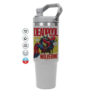 Superhero Deadpool Wolverine, ΓΚΡΙ χρώματος Θερμός Ανοξείδωτο 890ml (30oz) με χερούλι