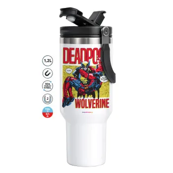 Superhero Deadpool Wolverine, Mega Tumbler με καπάκι, διπλού τοιχώματος (θερμό) 1,2L
