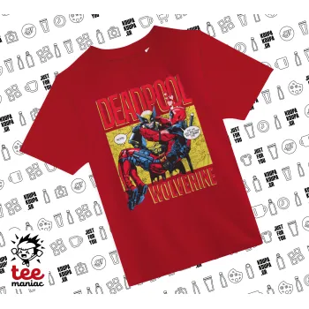 Superhero Deadpool Wolverine, Άνετο παιδικό T-Shirt ΚΟΚΚΙΝΟ από 100% βαμβάκι, για κάθε μέρα. Vegan & OEKO-TEX πιστοποιημένο.