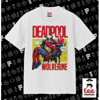 Superhero Deadpool Wolverine, Κλασικό T-Shirt, διπλής ραφής, χωρίς πλευρικές ραφές ΛΕΥΚΟ από 100% βαμβάκι. Vegan & OEKO-TEX πιστοποιημένο.